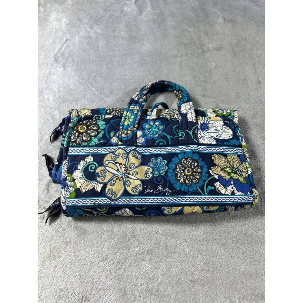 Vera Bradley Mod Blue Floral Hanging Makeup Travel Organizer Cosmetic Case